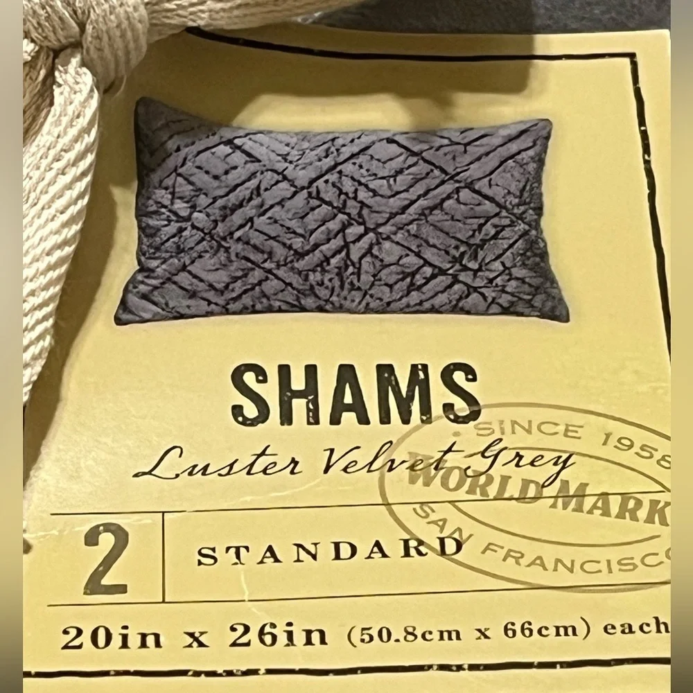 WORLD MARKET Velvet Quilted Shams Set in Charcoal Gray STANDARD SIZE